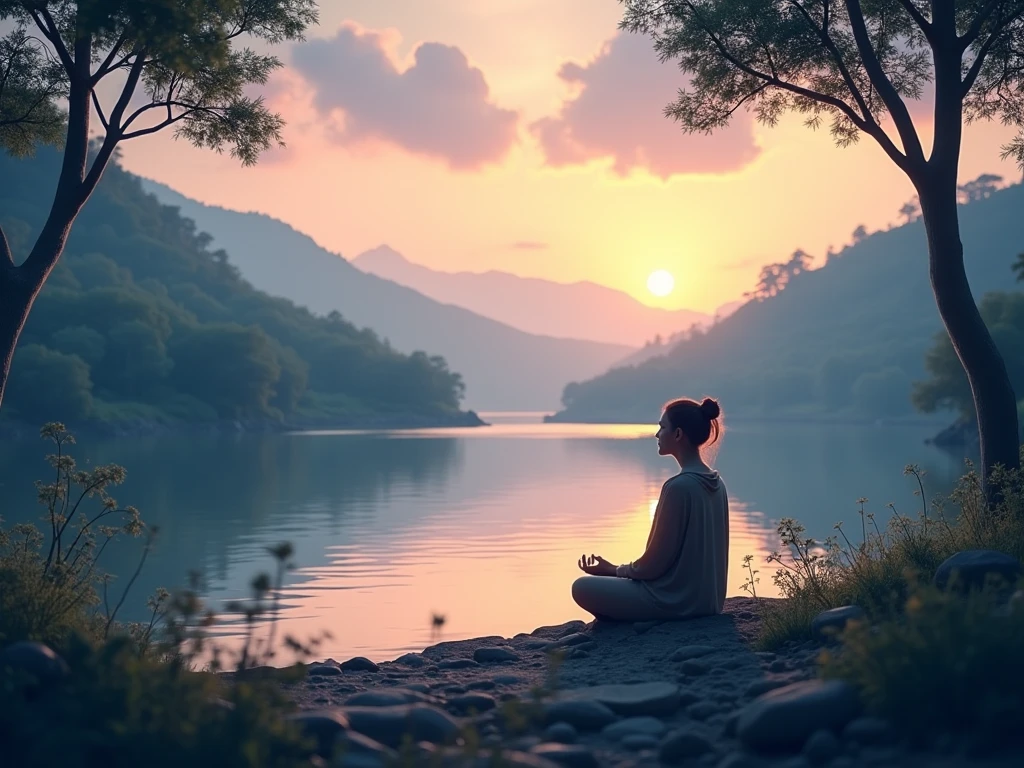 Calm evening scene with abstract shapes suggesting rest